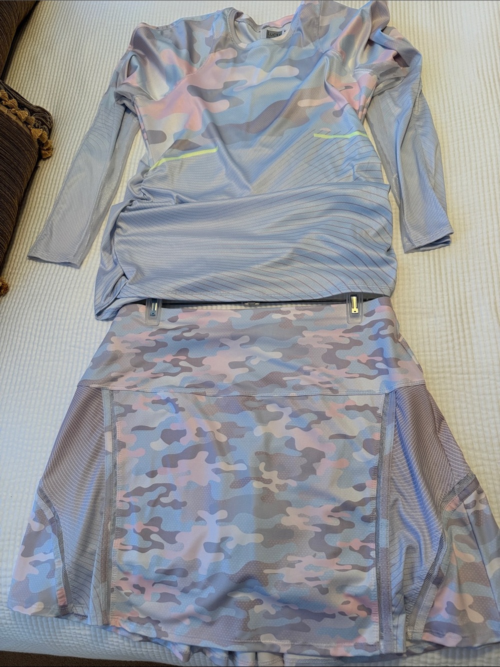 Light Lavender Pink Camo Athletic Top and Skirt Set